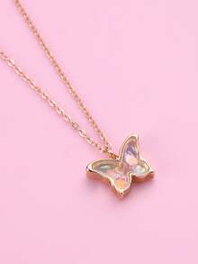 1件装女孩可爱蝴蝶锌合金吊坠项链，饰有心形和星星亮片，适合日常佩戴和作为礼物 - 均碼 - 查看 3