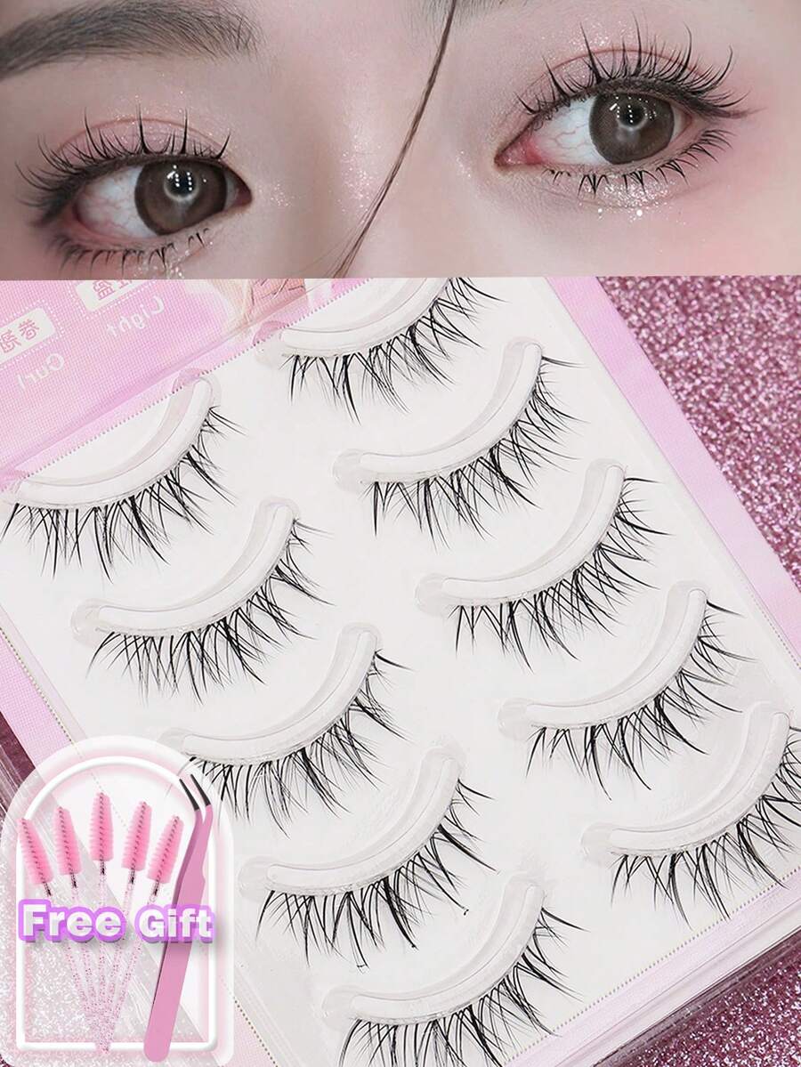 5 Pairs Of Natural False Eyelashes Fluffy And Soft 3D Mink Eyelashes Long Silky Eyelashesdaily Work Meetings Natural False Eyelashes Comfortable To Wear With Eyelashes Hand-Made Wing Elongated Natura Full False Eyelashes Free Eyelash Tweezers And Eyelash Brushes - màu đen - Xem 1