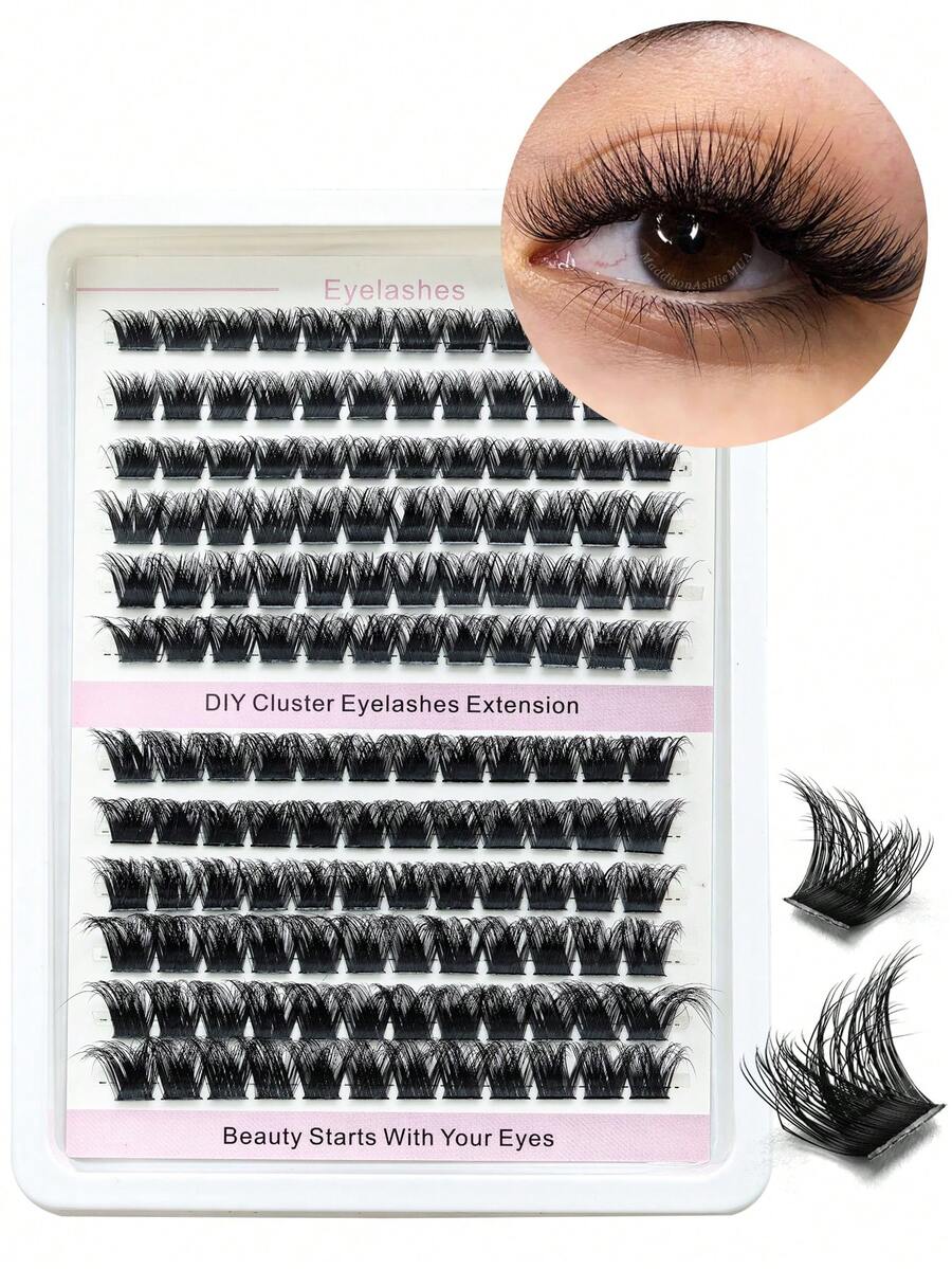 144 piezas Pestañas postizas individuales de imitación de visón D Curl en racimos, pestañas suaves y rizadas con aspecto natural, pestañas voluminosas y dramáticas, extensiones de pestañas duraderas, racimos de pestañas gruesas