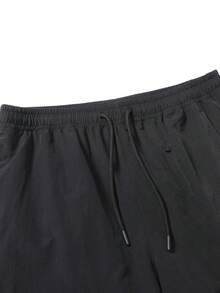 男士美式极简黑色阔腿工装裤，宽松多口袋休闲直筒裤 - 黑色 - 查看 4