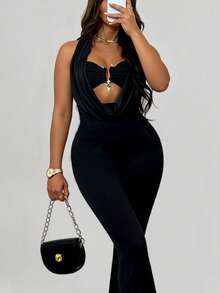 AiTyi Women's Jumpsuit, Casual Outdoor Leopard Print Backless Fashion, Sexy Bombshell, Date Night, Music Festival, Stylish Design, Graduation Season, New Year, Christmas - Black - View 1