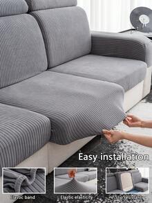 1pc Plush Velvet Sofa Slipcover, Non-Slip & Durable Stretch Sofa Cover, Machine Washable, Suitable For Living Room & Bedroom, Pet Friendly - Solid Pattern - Dark Grey - View 8