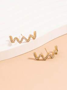 1 Pair Fashionable Wave Line Rhinestone Stud Earrings For Women - Wavy Lines - View 2