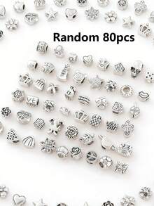 10/30/50/60/80/100/200/300/500/1000pcs Vintage Silver Acrylic Carved Large Hole Beads, Suitable For DIY Bracelet Necklace Jewelry Making Accessories - Silver - View 21