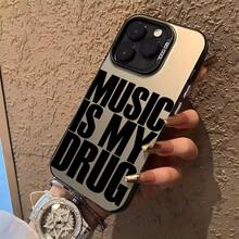 “音乐是我的挚爱”字母图案，时尚简约 - 新款防滑大孔防摔手机壳，趣味个性化，男女皆宜的时尚礼物，兼容 16/15/14/13/12/11 Plus/Pro Max/Pro 系列 - 彩色 - 查看 3
