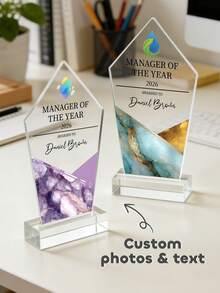 1pc Customized Photo & Text Employee Award, Staff Gift, Company Trophy Award, Customized Sports Trophy Award, Employee Medal, Business Anniversary Commemorative Award - Multicolor - View 1