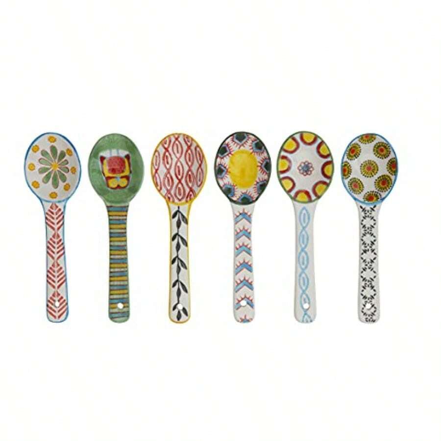 de 6 cucharas de café de cerámica para café expreso té y postre varios colores brillantes sin plomo aptas para lavaplatos y microondas bonitas cucharas decorativas para cocina y regalos-B014 - 13,33 centímetros - Ver 1