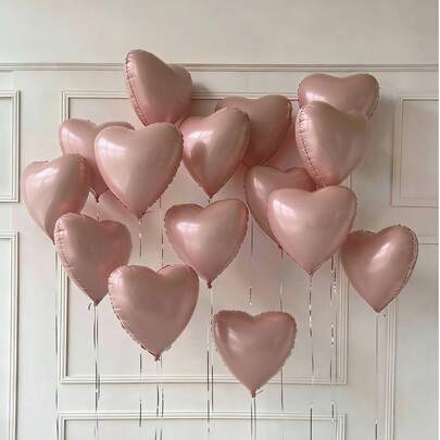 10pcs 18-Inch Light Pink Heart Shaped Aluminum Foil Balloons, Suitable For Wedding, Birthday, Anniversary, Valentine's Day Decoration, Indoor Room Decor
