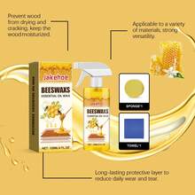 jakehoe Natural Beeswax Polish Spray For Wood Furniture Floor Restores Shine, Prevents Cracks & Scratches,Effectively Remove Stains And Odors Deep Nourishing For Furniture Care With Sponge And Towel - Natural Beeswax Polish Spray - 查看 8