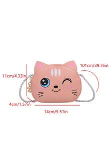 1pc Young Girl PU Leather Zipper Closure Cute Cartoon Cat Mini Crossbody Bag, Suitable For Daily Use - Cat - View 3