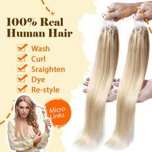 100Strands Micro Ring Loop Tip Remy Human Hair Extensions Straight Micro Beads Link Hair 0.5g/Strand Pelucas De Cabello Humano #1 Jet Black #1B Natural Black #2 Dark Brown #4 Medium Brown #6 Light Brown #24 Natural Blonde #27 Dark Blonde #60 Platinum Blonde #613 Bleach Blonde #4/27 Medium Brown/Dark Blonde #12/613 Golden Brown/Blonde #18/613 Ash Blonde/Bleach Blonde - #24 Natural Blonde - 查看 6