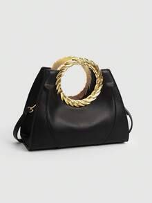 Dedoo 2026年新款高端小众女士手提包，复古风格，独特五金配件，休闲百搭，时尚手提/斜挎包。 - 黑色 - 查看 5