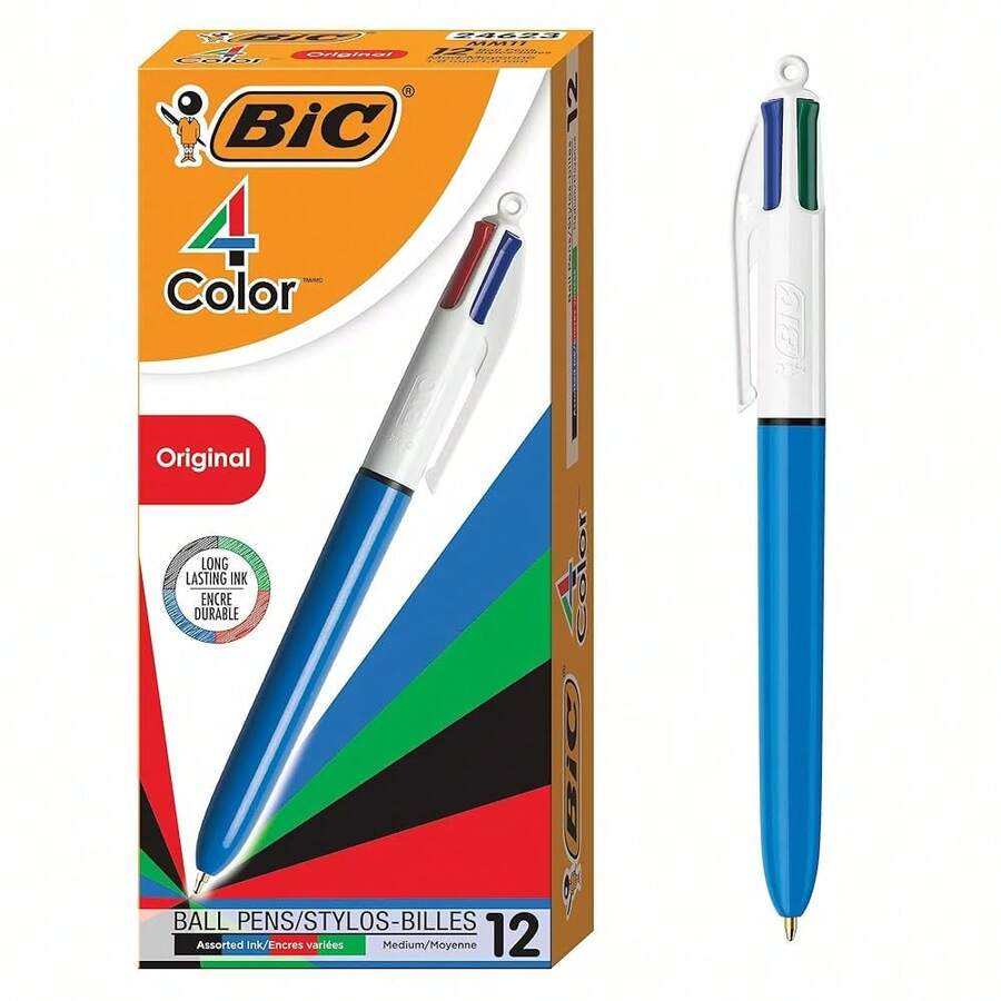 4-Color Retractable Ballpoint Pens With 1.0 Mm Medium Point And Assorted Ink Colors, 12-Count Pack - BlueBarrelsBlueBarrels - View 1