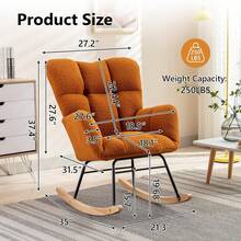 Nursery Rocking Chair Teddy Upholstered Glider Rocker Rocking Accent Chair Padded Seat With High Backrest Armchair Comfy Side Chair For Living Room Bedroom Offices - Orange - View 3