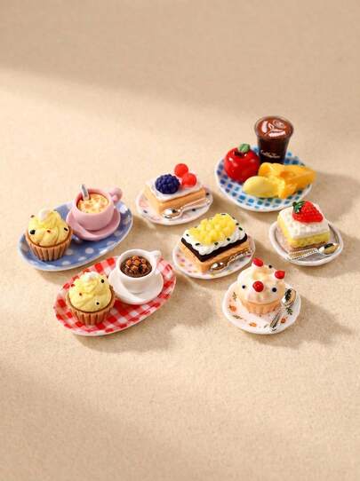 POKOJA LAND 娃娃屋微缩食物玩咖啡三明治蛋糕饮料套装迷你餐厅早餐下午茶桌面摆件