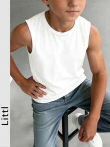 Boys & Teenage Students Casual Crew Neck Sleeveless Tank Top, Cool & Stylish, Spring/Summer - White - View 7