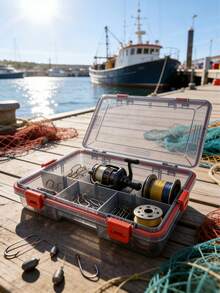 2-częściowa, duża, pojemna skrzynka na sprzęt wędkarski – wytrzymały materiał, służy do przechowywania haczyków, przynęt i przynęt, z regulowanymi przegródkami, przezroczysta - Wielokolorowe - Zobacz 7