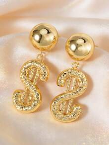 1 Pair Exaggerated Luxurious 14K Gold Plated Copper Multi-Element Dollar Sign Earrings, Suitable For Women's Daily, Party, Banquet, Street Fashion Earrings - Gold - View 1