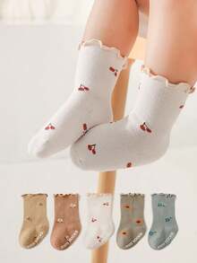 5雙嬰兒櫻桃和花卉圖案中筒襪 - 彩色 - 查看 9