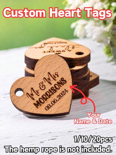 1/10/20pcs, Custom Heart-Shaped Wooden Tags, Personalized Wooden Ornaments, Heart-Shaped Figurines, Holiday Decorations, Valentine's Day Gifts, Custom Decorations, Decorations, Heart Laser Engraving (Can Be Engraved With Names), Laser-Engraved Nameplates, Personalized Gift Labels, Couple Pendants, First Anniversary, 2026 Wedding Anniversary, 2026 Custom Decorations, Party Decorations, Wedding Decorative Crafts