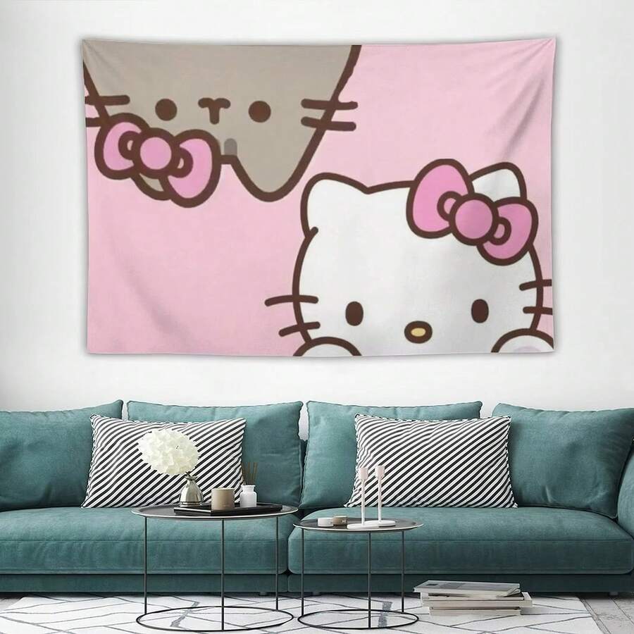 SANRIO 1 tấm thảm treo tường hình mèo con hoạt hình, tranh trang trí nhà cửa theo phong cách anime Nhật Bản dễ thương và sống động. - Nhiều màu - Xem 1
