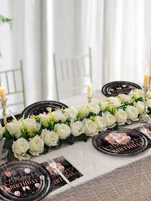 168pcs Rose Gold-Themed Birthday Party Tableware Set, Paper Plates Made Of 350g Thick Paper, Black Paired With Rose Gold Balloons, Making The Party More Exquisite, Can Serve 24 Guests At The Same Time - Nhiều màu - Xem 10