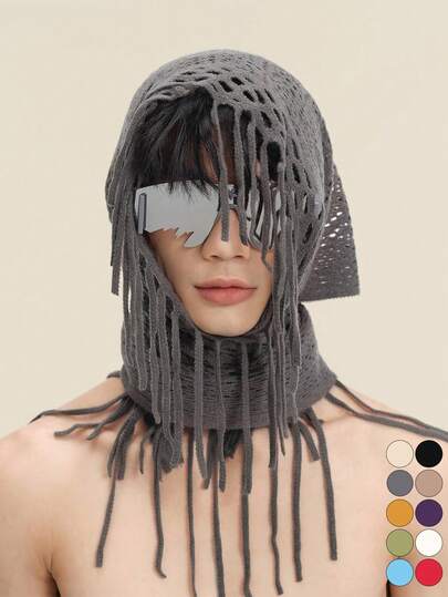 1pc Unisex Solid Color Triangular Tassel Knitted Scarf/Shawl, Suitable For Daily Outings, Spring/Autumn