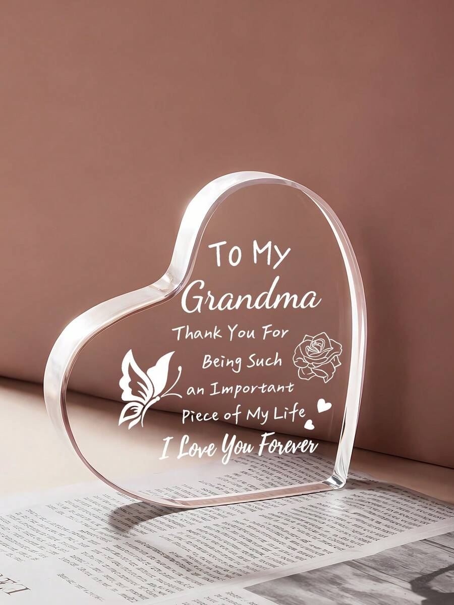 1 Peça Placa Acrílica em Forma de Coração, Decoração Memorial Amorosa, Estilo Fresco e Elegante, Expositor de Mesa, Presente para Avó para Casamento, Aniversário, Ação de Graças, Natal, Lembrança de Apreciação Familiar, Decoração para Casa e Escritório - Branco - Visão 1