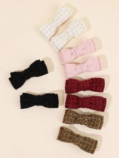 10个/套新年天鹅绒发夹，红棕色和粉色蝴蝶结发夹，情人节发饰，可爱发饰，女孩生日礼物，适合春季日常佩戴