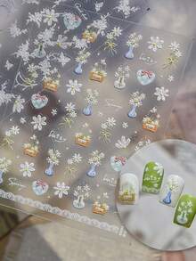 1pc 5D Relief Spring Flower Nail Stickers Exquisite Daisy Flower Basket Nail Stickers DIY Nail Stickers - Multicolor - View 1