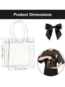 10pcs Reusable Transparent Plastic Gift Bags With Handles, PP Flower Bags With Ribbon Bows, Suitable For Weddings, Brides, Birthday Parties, Business Events, Graduations, Mother's Day Gift Packaging (Black) - Black - View 4