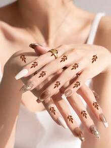 1张可水洗临时纹身贴纸，Y2K风格红色叶子手部纹身贴纸，防水防汗，适合人群 - 彩色 - 查看 4