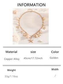 1pc Bohemian Ocean Life Starfish Shell Pearl Necklace, Suitable For Beach Vacation - Gold - View 6