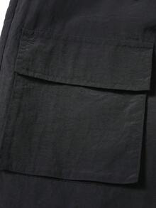 男士美式极简黑色阔腿工装裤，宽松多口袋休闲直筒裤 - 黑色 - 查看 7