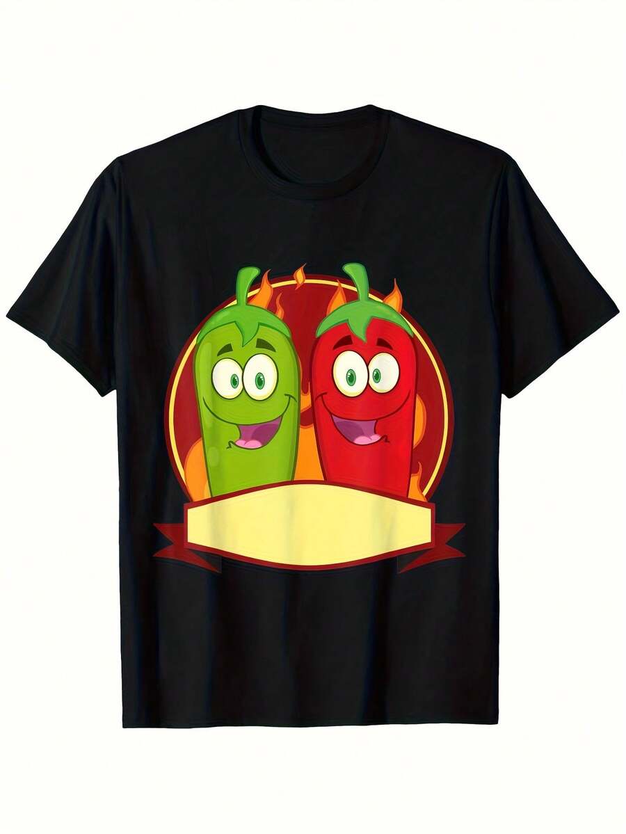 Camiseta gráfica de chiles mexicanos para hombre: camiseta informal negra con estampado de chiles rojos y verdes, ligera de 180 g, ideal para eventos informales, eventos temáticos y regalos novedosos (tallas S-XX) - Negro 2 - Ver 1