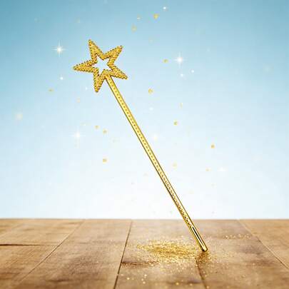 Girl's Magic Wand, 13 Inches, Gold Star-Shaped Princess Fairy Wand, Inlaid With Sparkling Rhinestones And Beads, ABS Plastic Role-Playing Costume Prop, Halloween Birthday Party Costume Accessory, Fairy Angel Halloween Party Gift  Zinc Alloy