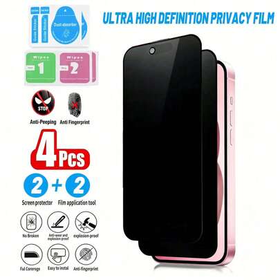【4片装】适用于 17、16 Pro Max、16 Pro、16、15 Pro Max、15 Pro、15、14 Pro Max、14、13 Pro Max、13、12 Pro Max、12、11 Pro Max、11、XS、X、7/8/SE 2020/SE 2022的隐私屏幕保护膜，9H钢化玻璃防眩光 | 磁吸式，轻松安装，无气泡 | 兼容手机壳 | 包含2片屏幕保护膜和2套贴膜工具