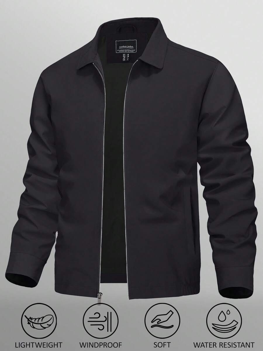 KEFITEVD Men's Lightweight Water Resistant Windbreaker Full Zip Up Laydown Collar Jackets Light Casual Coat With Zip Pockets