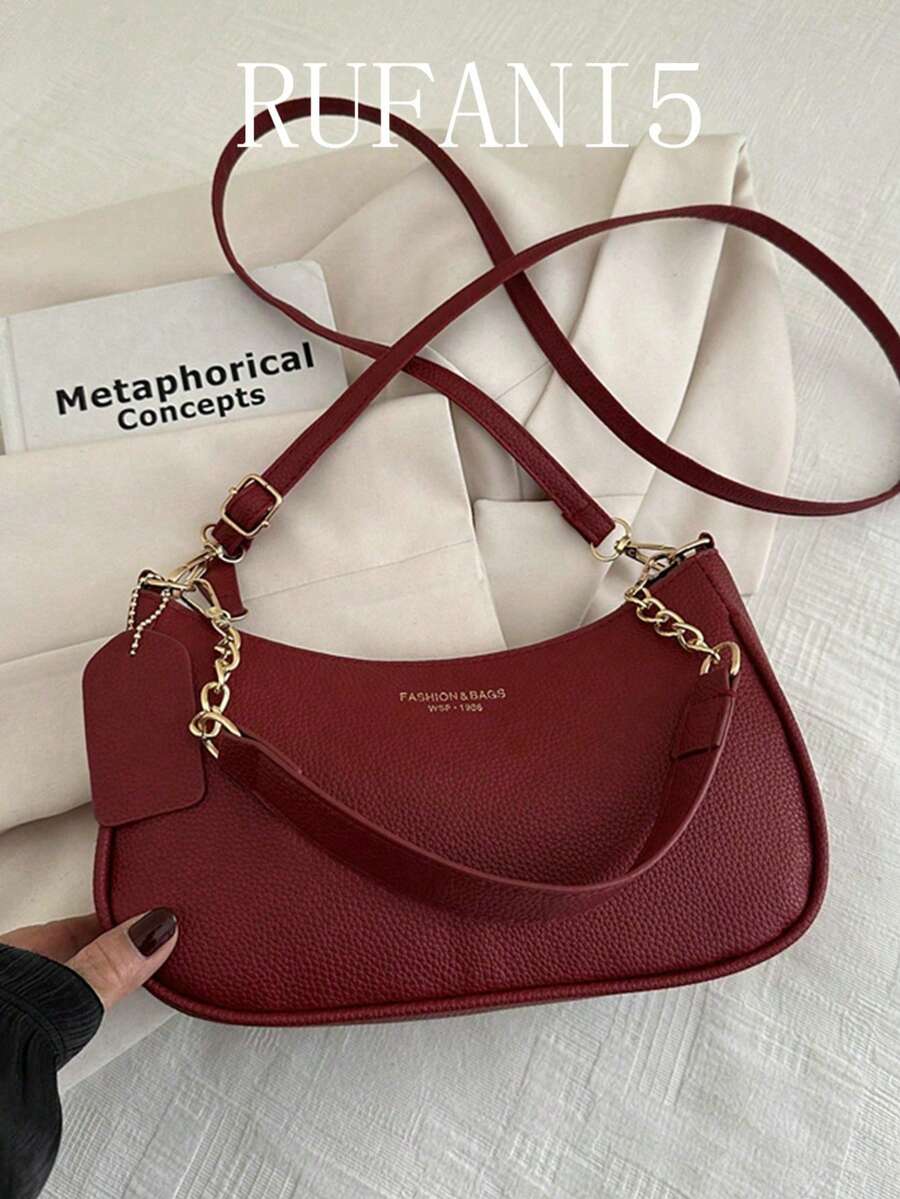 Bolso cruzado de mujer minimalista y versátil de unicolor con letra, elegante bolso de hombro con cadena, adecuado para compras, llevar billetera, mujeres jóvenes, estudiantes universitarios, recién graduados, trabajadores de cuello blanco. Ideal para oficina, universidad, trabajo, negocios, viajes al trabajo, actividades al aire libre, viajes y excursiones.