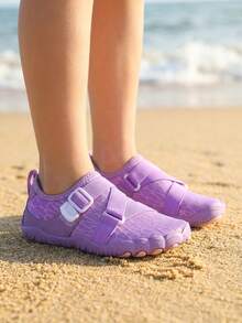TATORHT 1 par de zapatos de agua para niños de secado rápido y estampado aleatorio, transpirables y de malla de corte bajo con cierre de gancho y bucle. Zapatos de playa descalzos para niños con suelas de goma para ciclismo al aire libre, fitness en interiores, yoga, saltar la cuerda - Púrpura malva - Ver 4
