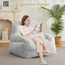 Puff para Adultos y Adolescentes - Sillón de Microperlas Grande, Color Gris Claro | Ideal para Sala, Cuarto de Juegos o Sótano, Relleno Incluido - Gris - Ver 9