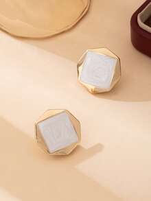 1 Pair Classic Minimalist Handmade Drip Oil Geometric Square Stud Earrings For Women (No Gift Box) - White - View 3