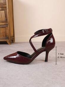 Women's Pointed Toe Sexy Stiletto High Heel Pumps, Fashion Versatile Dress Sandals - Burgundy - View 3