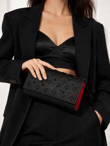 ELLA GRACE - Women's Rivet Chain Shoulder Bag, Mini Square Crossbody Bag, Fashionable Motorcycle Style Handbag, Sweet & Cool Party Bag - Black - View 2