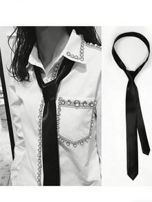 1pc Ladies' Polyester Narrow Necktie, Handmade, Suitable For Daily Shirt Decoration And As A Gift - màu đen - Xem 2