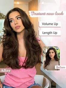 Invisible Wire Hair Extensions Long Wavy Layered Synthetic Hair Extensions With Transparent Wire Adjustable Size 4 Secure Clips For Women Daily Wear - Multicolor - View 5