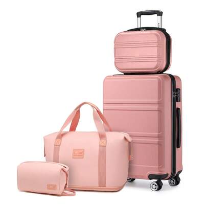 Cabin Size 4 Piece Luggage Set 20 Inch Carry On Hardshell ABS Suitcase TSA Lock Spinner Wheels With Expandable Weekender Bag Vanity Case Toiletry Bag Lightweight Travel Set For Men And Women Solo Or Family Trips Holiday Business - Pink
