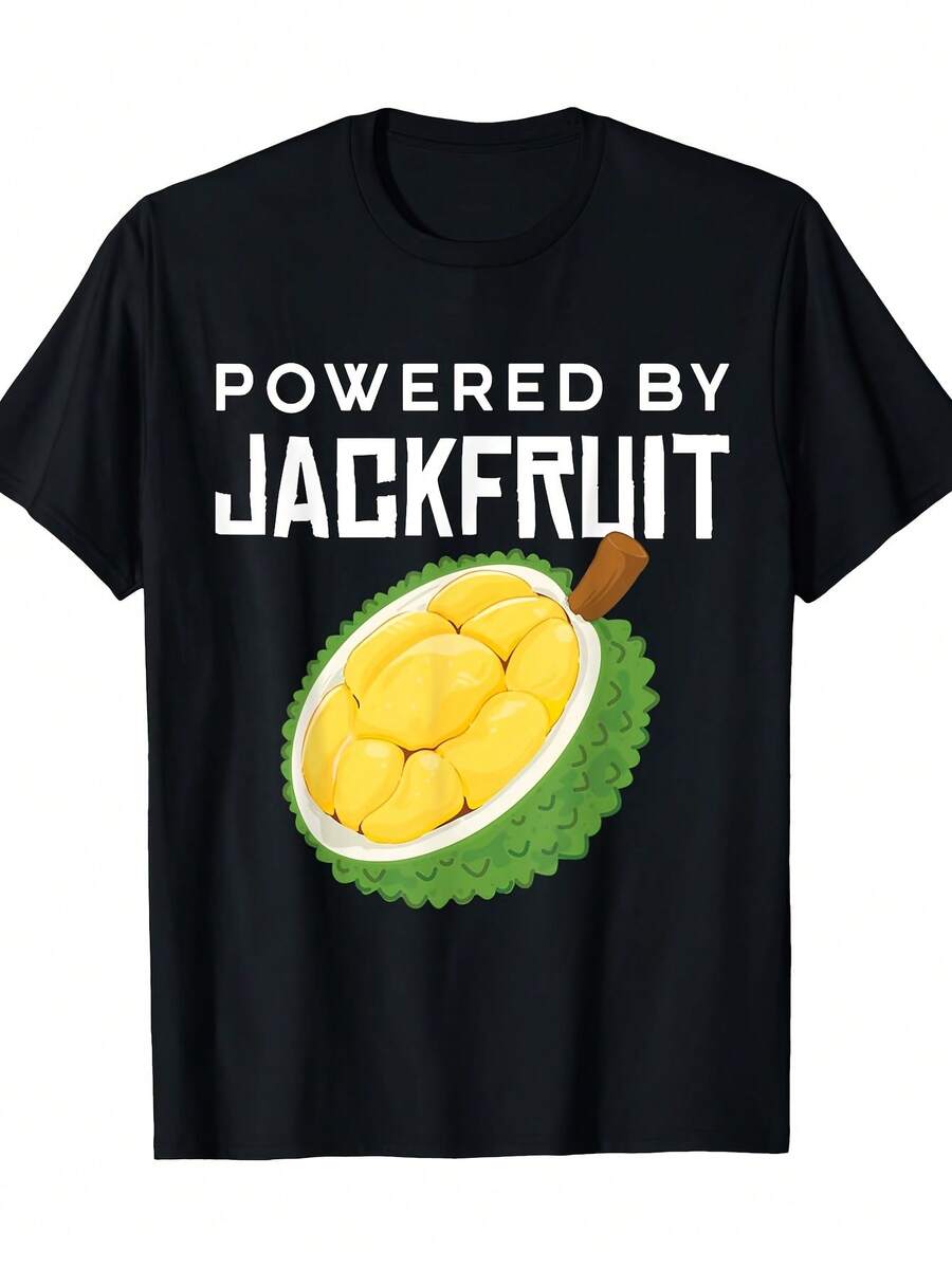 Men'S Vegan T-Shirt - Powered by Jackfruit Slogan & Graphic Tee - Soft Breathable Cotton Shirt for Plant-Based Die - hine Washable Everyday Casual Wear - Vegan Gift for Men, Humoro - Negro 16 - Ver 1