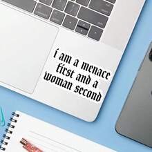 1PC Menace First Woman Second Sticker, Funny Laptop Decal, Bold Quote Vinyl, Empowerment Gift, Waterproof Peel & Stick Water Bottle Sticker, Durable Gothic Tumbler Decal, Trending Strong Notebook Vinyl, Perfect Gift For Bold Women - S1898 - View 5