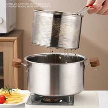 Juego de freidora multiusos de gran capacidad de acero inoxidable 304, con cesta y mango, apto para tempura, pinchos, patatas fritas, pollo frito, hervir leche, fideos, compatible con placa de inducción, herramienta esencial de cocina - Plateado - Ver 1